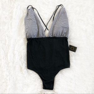 Sunn Lab Black White Striped One Piece Swimsuit